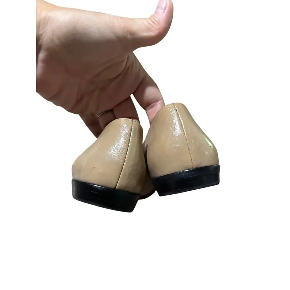 Nine West vintage 80’s tan 8.5 flat leather show exaggerated tan suede bows euc